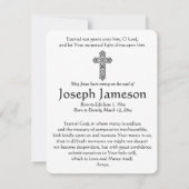 Carte commémorative de funérailles catholiques Jés (Dos)