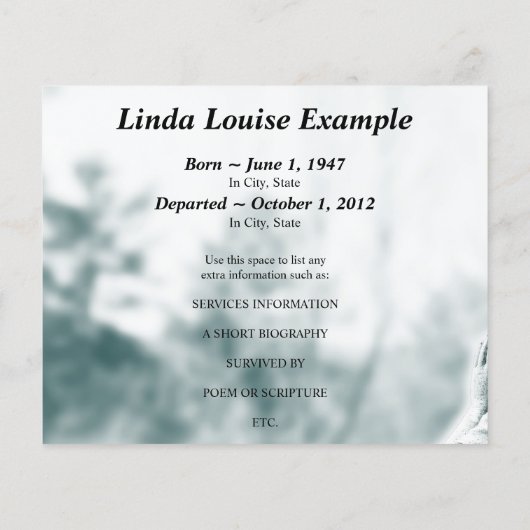 carte commémorative de prière d'ange (Dos)