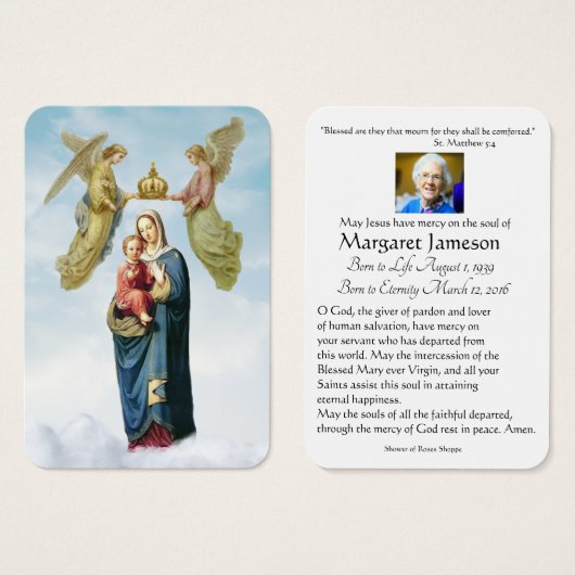 Carte commémorative de prière funéraire de la Vier (Devant & derrière)