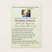 Carte commémorative de prière funéraire de la Vier (Dos)