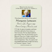 Carte commémorative de prière funéraire Vierge Mar (Dos)