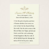 Carte commémorative de prières funéraires de la ca (Dos)