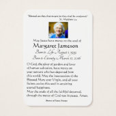 Carte commémorative de prières funéraires de l'Enf (Dos)