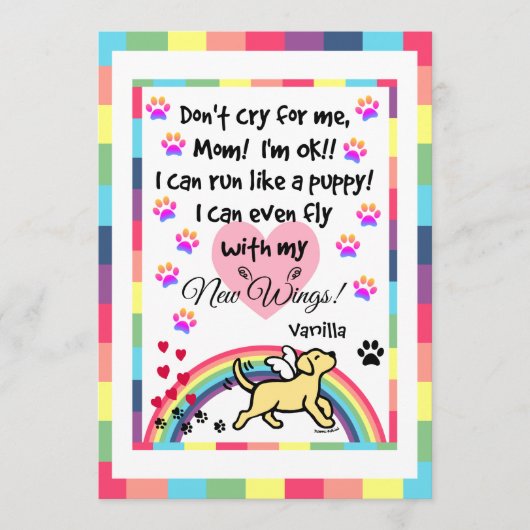 Carte commémorative de trot du Labrador jaune (Devant)