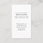 Carte commémorative des condoléances du coeur (Dos)