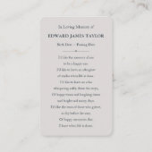 Carte commémorative des funérailles de Blue Ocean  (Dos)