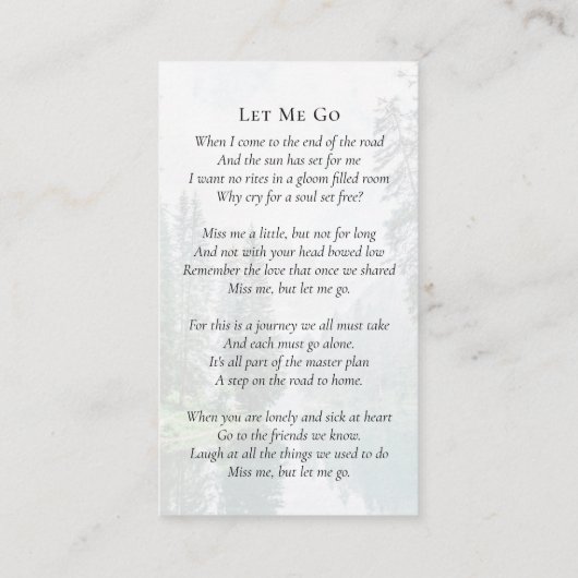 Carte commémorative des funérailles de la forêt ov (Dos)