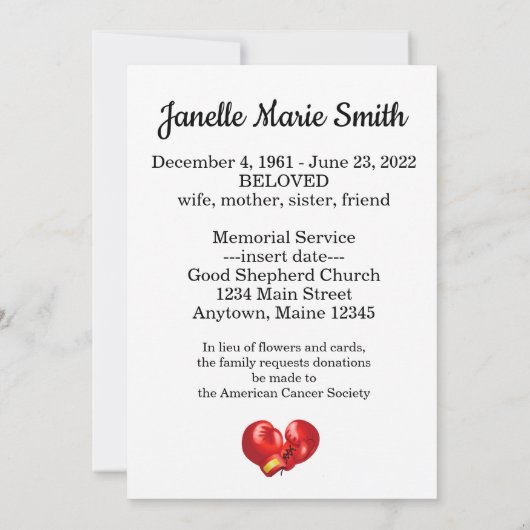 Carte commémorative Design Gants de boxe (Dos)