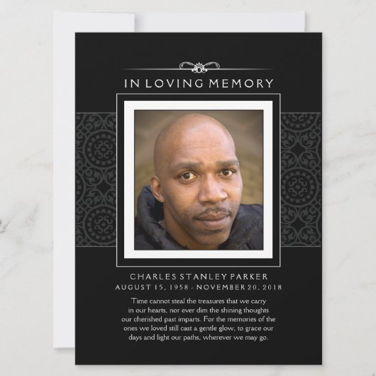 Carte commémorative - Elégant noir - Poème de vie (Devant)