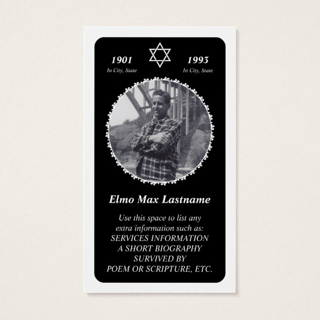 carte commémorative : élégante étoile de david (Dos)
