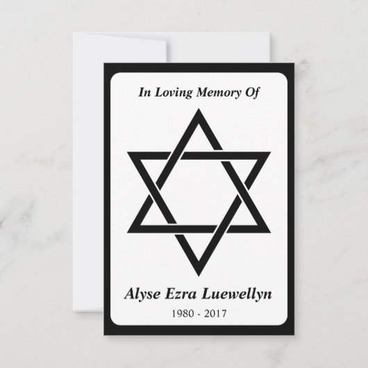carte commémorative : élégante étoile de david (Dos)