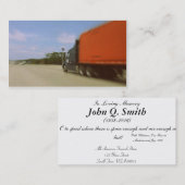 Carte commémorative funèbre de chauffeur de camion (Devant / Derrière)