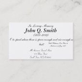 Carte commémorative funèbre de chauffeur de camion (Dos)