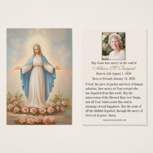 Carte commémorative funéraire catholique de la Vie (Devant & derrière)