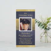 Carte commémorative Merci Blue & Gold Elegance (Debout devant)