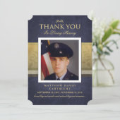 Carte commémorative Merci Blue & Gold Elegance (Debout devant)