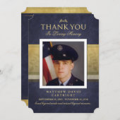 Carte commémorative Merci Blue & Gold Elegance (Devant / Derrière)