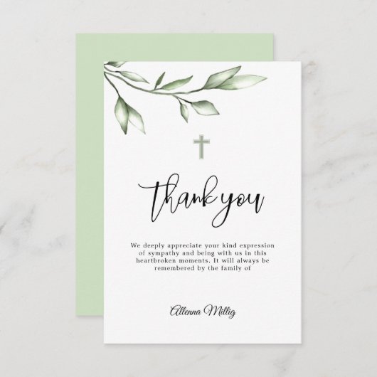 Carte commémorative Merci funéraire (Devant / Derrière)