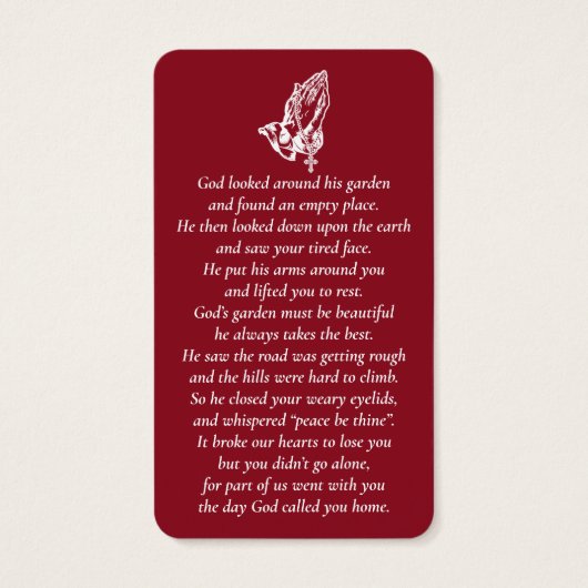 Carte commémorative simple personnalisée (Dos)