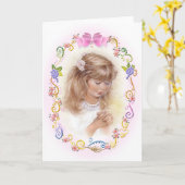 Carte Communion, fille de confirmation avec fleurs (Fleur jaune)