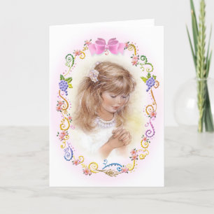 Carte Communion, fille de confirmation avec fleurs