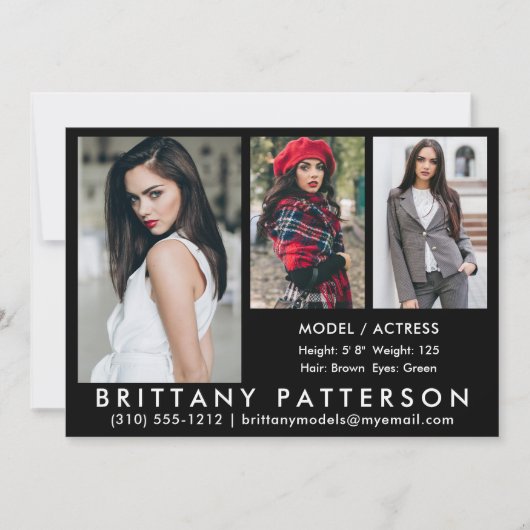 Carte Comp Acteur Modèle 3 photo 5x7 noir (Devant)