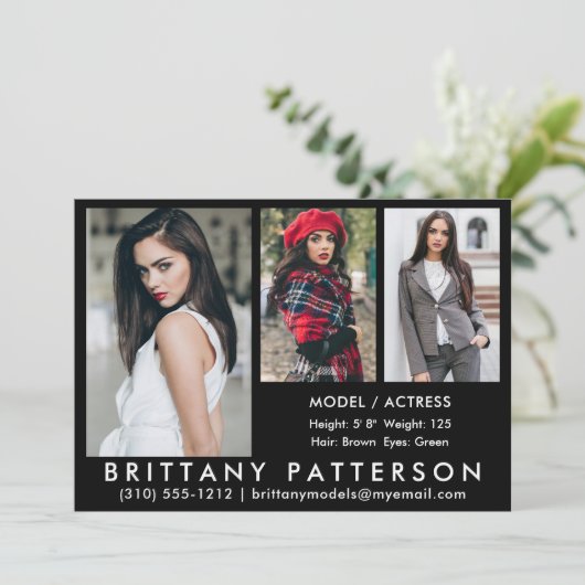 Carte Comp Acteur Modèle 3 photo 5x7 noir (Debout devant)