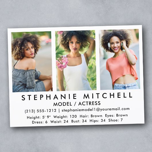 Carte Comp Acteur Modèle - 3 Photo Wht