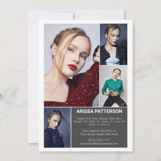 Carte Comp/Zed 5x7 à 2 faces 5 modèle photo Actor (Dos)