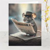Carte compacte d'une souris lisant le journal (Fleur jaune)