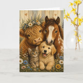 Carte Compagnons de la ferme confortables (Fleur jaune)
