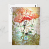 Carte, Compass, Carte postale Rose (Devant / Derrière)