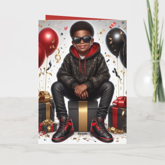 Carte Comportement d'anniversaire d'un garçon afro-améri (Dos)