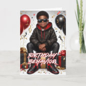 Carte Comportement d'anniversaire d'un garçon afro-améri (Devant)