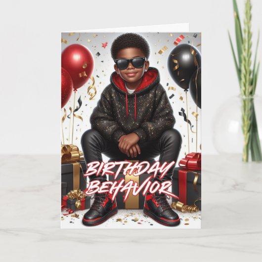 Carte Comportement d'anniversaire d'un garçon afro-améri (Devant)
