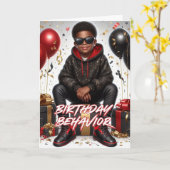 Carte Comportement d'anniversaire d'un garçon afro-améri (Fleur jaune)