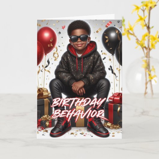 Carte Comportement d'anniversaire d'un garçon afro-améri (Fleur jaune)