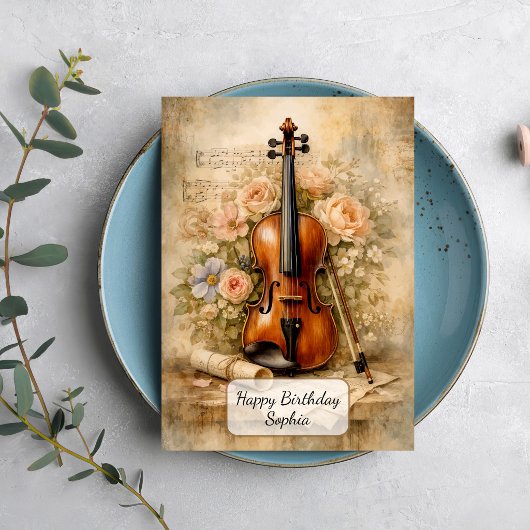 Carte Composition de violon vintage floral