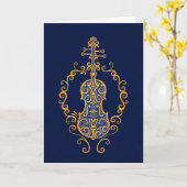 Carte Conception complexe de violon bleu doré (Fleur jaune)