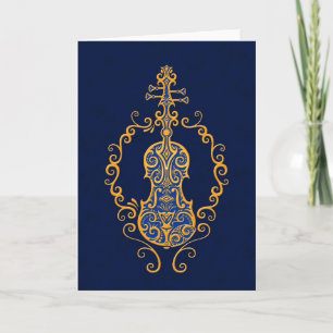 Carte Conception complexe de violon bleu doré