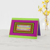 Carte conception de bienvenue à la maison violet vert ro (Fleur jaune)