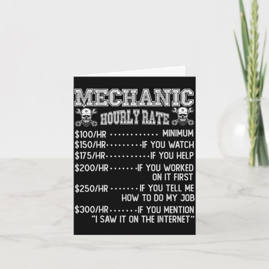 Carte Conception de blague de tarif horaire de mécanicie (Devant)