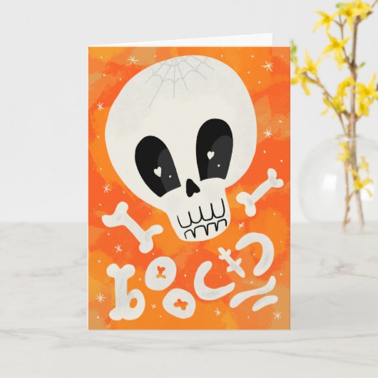 Carte Conception de Bones de crâne de Boo d'Halloween (Fleur jaune)