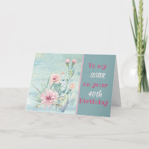 Carte Conception de cactus d'aquarelle Soeur 40e anniver