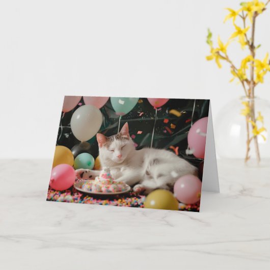 Carte Conception de célébration d'anniversaire de chat a (Fleur jaune)