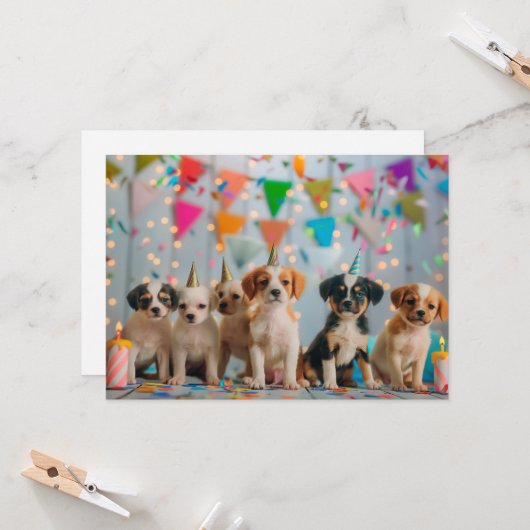 Carte Conception de célébration d'anniversaire de chiots (Devant/Arrière en situation)