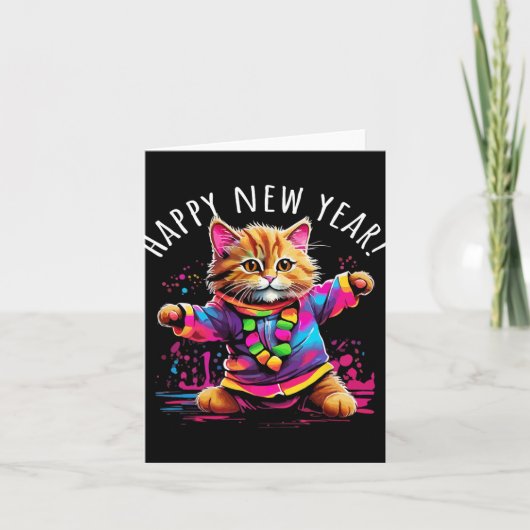 Carte Conception de chat dansant pour la fête de la nouv (Devant)