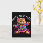 Carte Conception de chat dansant pour la fête de la nouv (Fleur jaune)