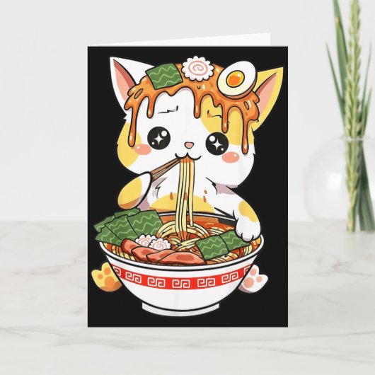 Carte Conception de chat Ramen Style Kawaii Drôle Anime  (Devant)