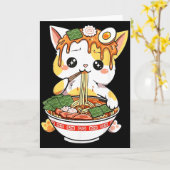 Carte Conception de chat Ramen Style Kawaii Drôle Anime  (Fleur jaune)
